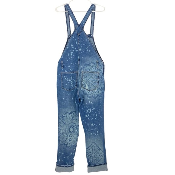 Upcycled Denim Overalls Jeans Womens Size Small Handmade Floral Blue Stretch - Picture 2 of 12